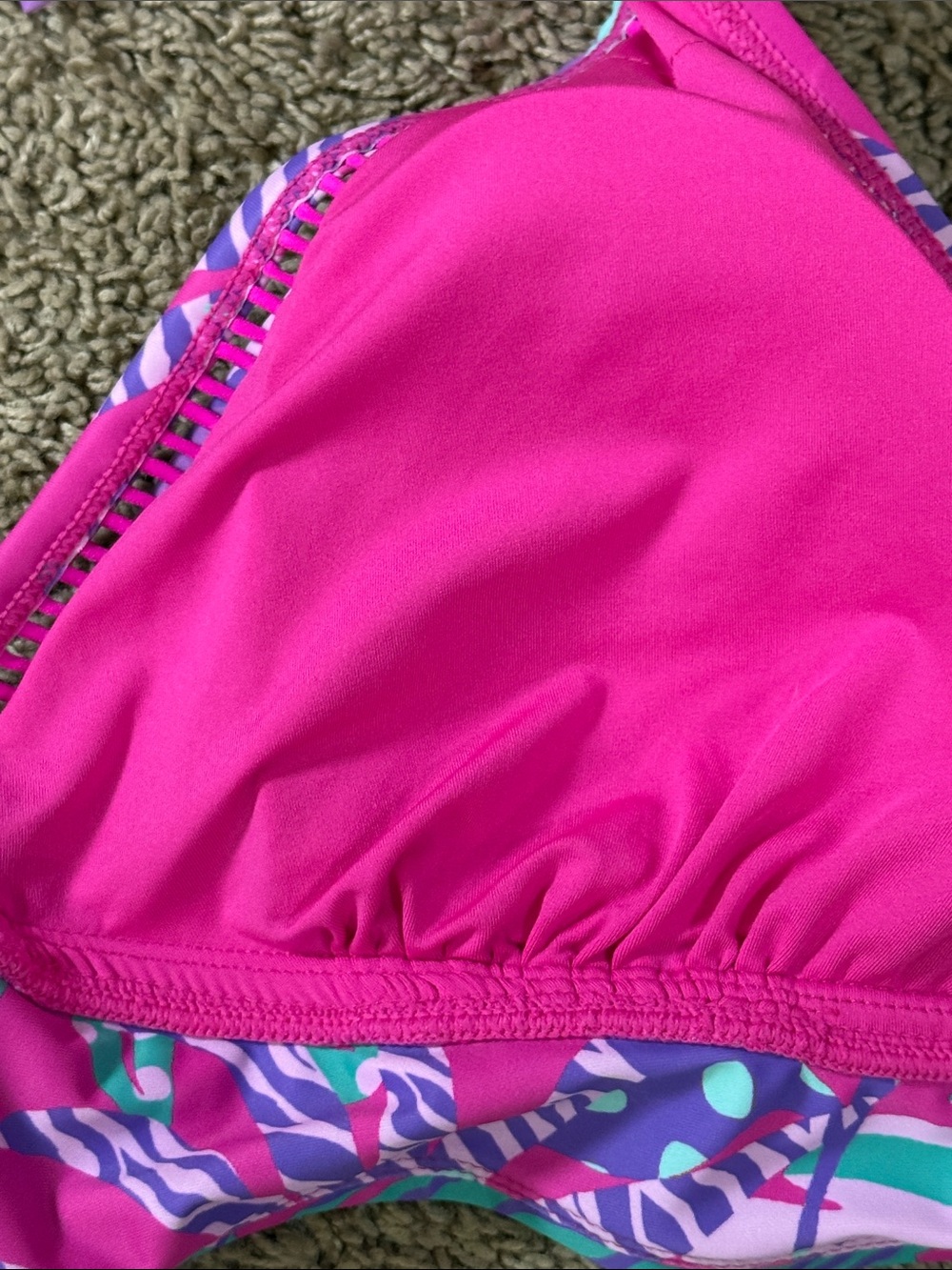 Sol Borne Pink & Teal Tropical Halter Bikini Top SKU1553 - Picture 9 of 11